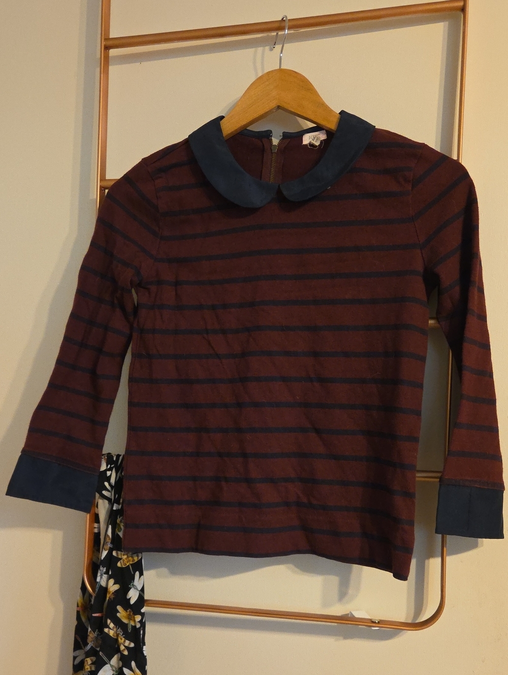 J. Crew Striped Sweater with Peter Pan Collar - Navy & Burgundy